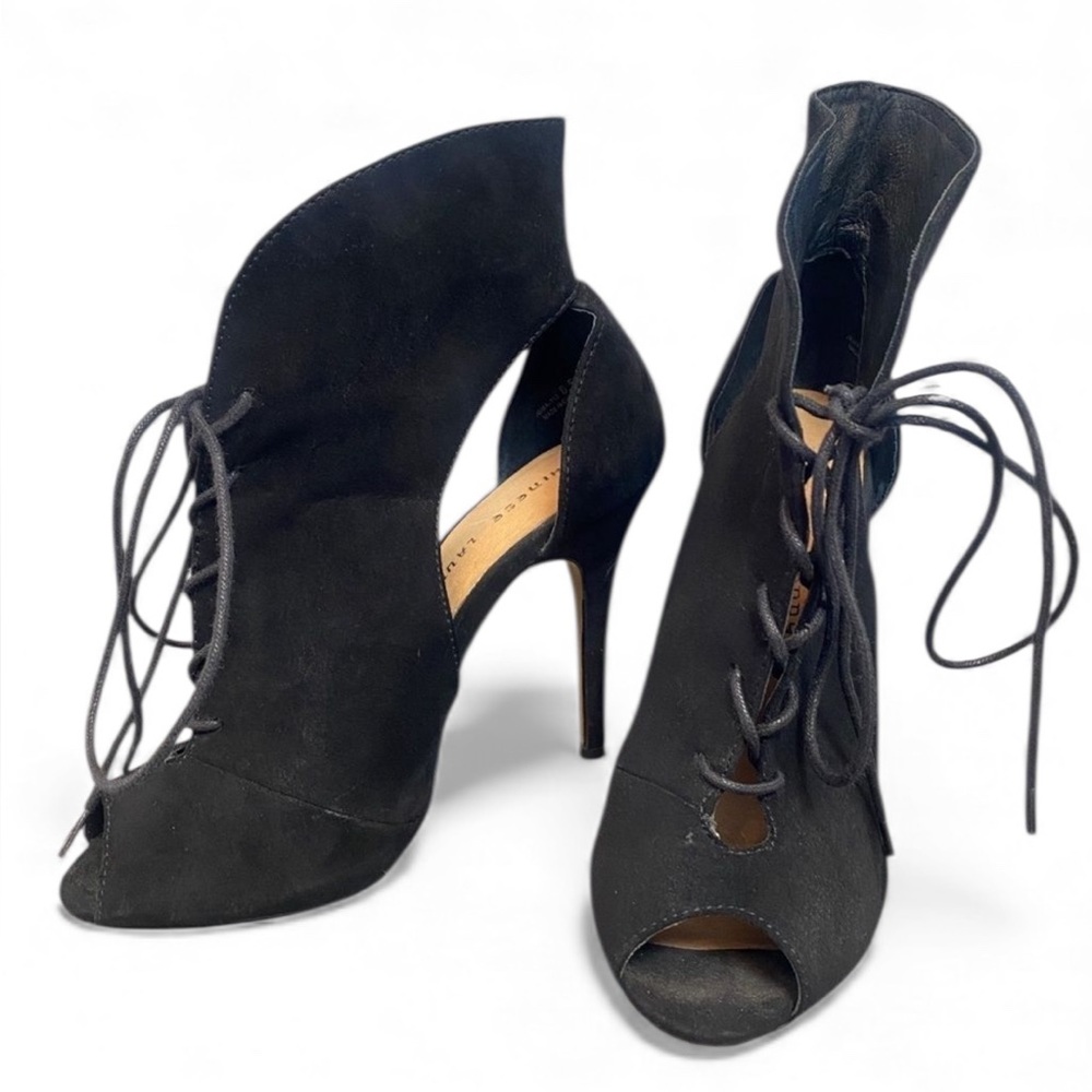 Chinese Laundry 4.5” Black Lace Up Stiletto Open Toe Heel Booties Women’s US 8.5